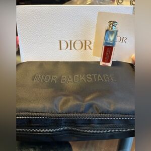 Dior Black Backstage Cosmetic Bag w Makeup Brushes & Dior Lip Oil in Cherry BNIB